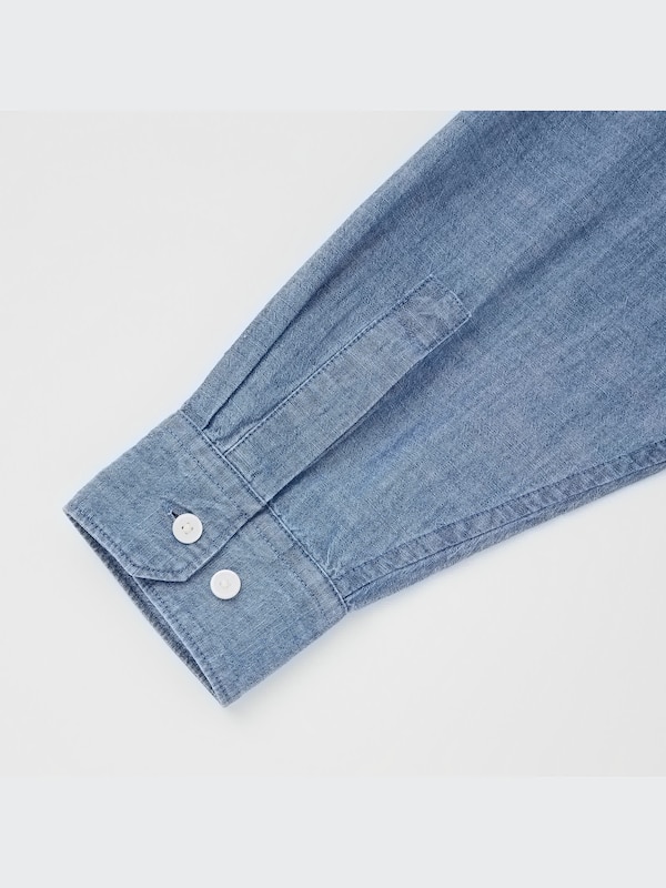 COTTON CHAMBRAY LONG SLEEVE LONG SHIRT