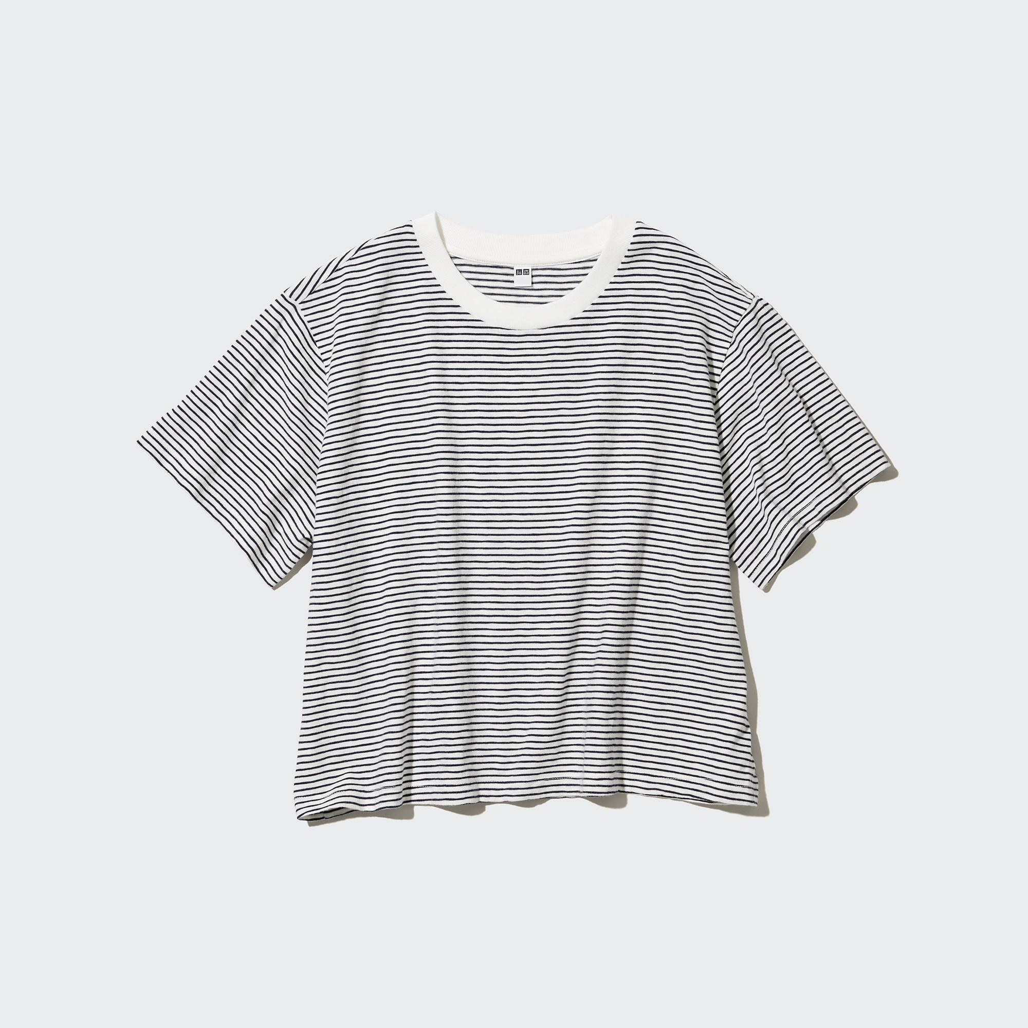UNIQLO Slub Jersey Striped Cropped Short-Sleeve T-Shirt | StyleHint