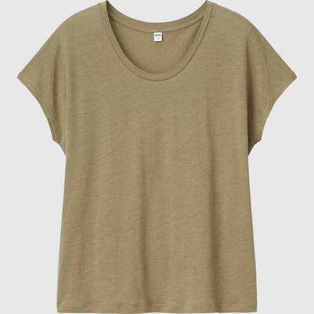 Women Linen Blend French Sleeved T-Shirt