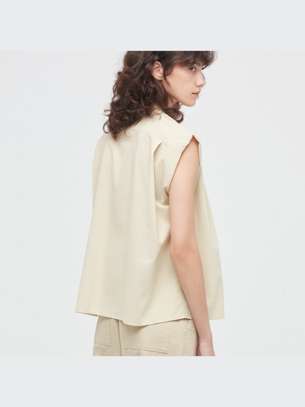 U Cotton Gathered Sleeveless Shirt