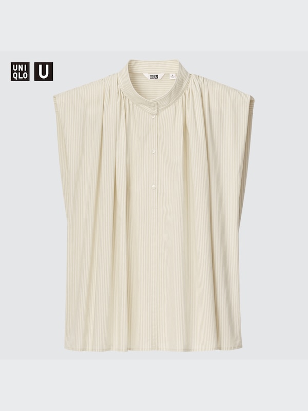 U Cotton Gathered Sleeveless Shirt