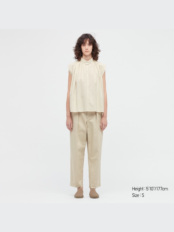 U Cotton Gathered Sleeveless Shirt