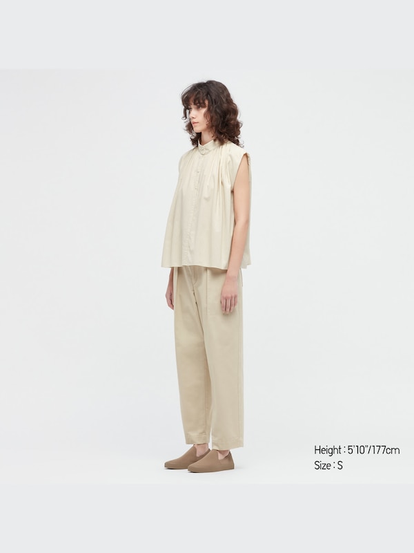 U Cotton Gathered Sleeveless Shirt