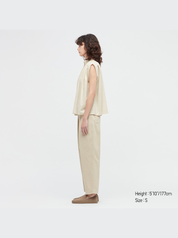 U Cotton Gathered Sleeveless Shirt