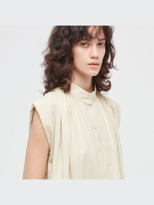 U Cotton Gathered Sleeveless Shirt