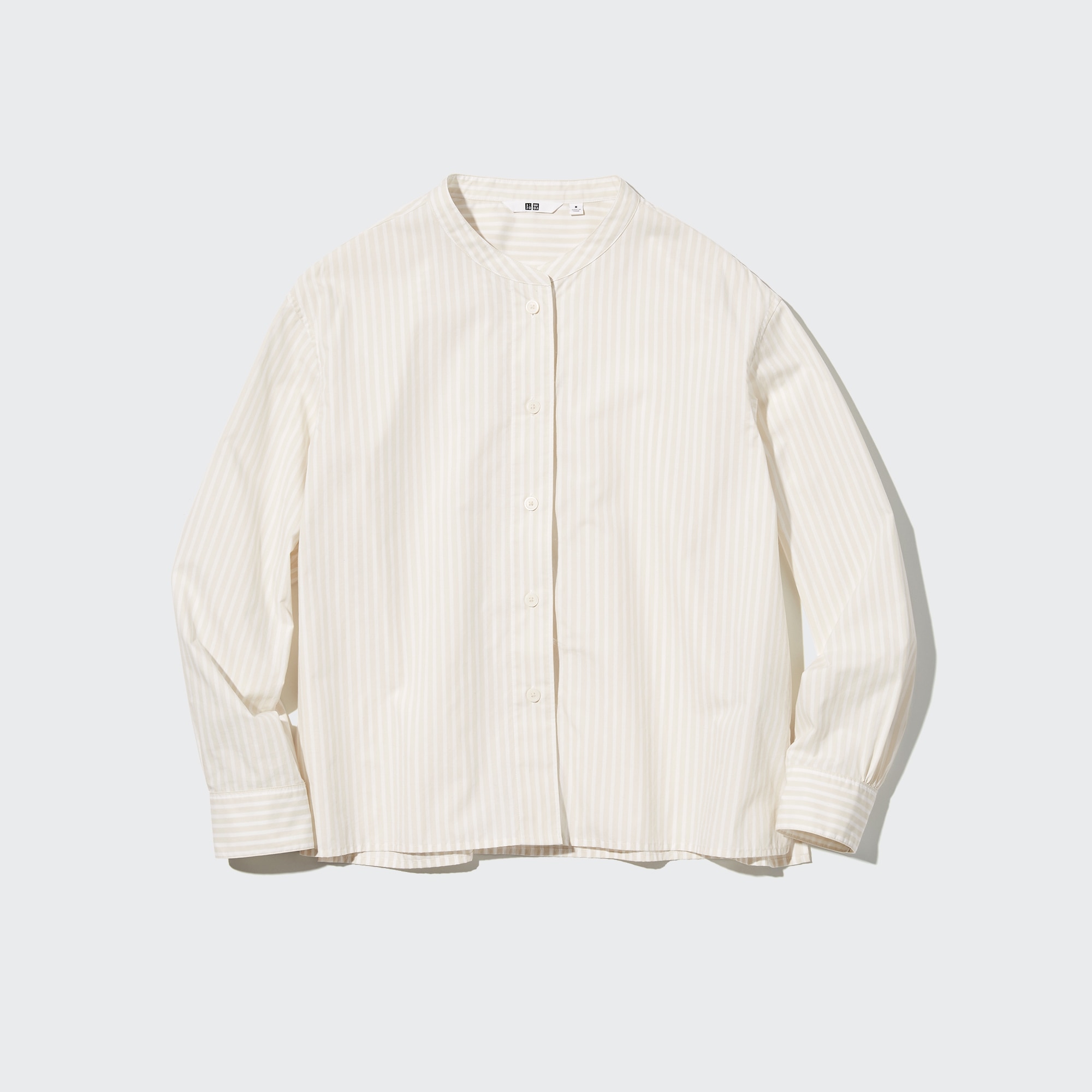 Cotton Striped Stand Collar Long-Sleeve Shirt | UNIQLO US