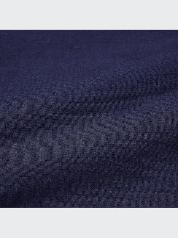 Linen-Blend Band Collar 3/4-Sleeve Shirt