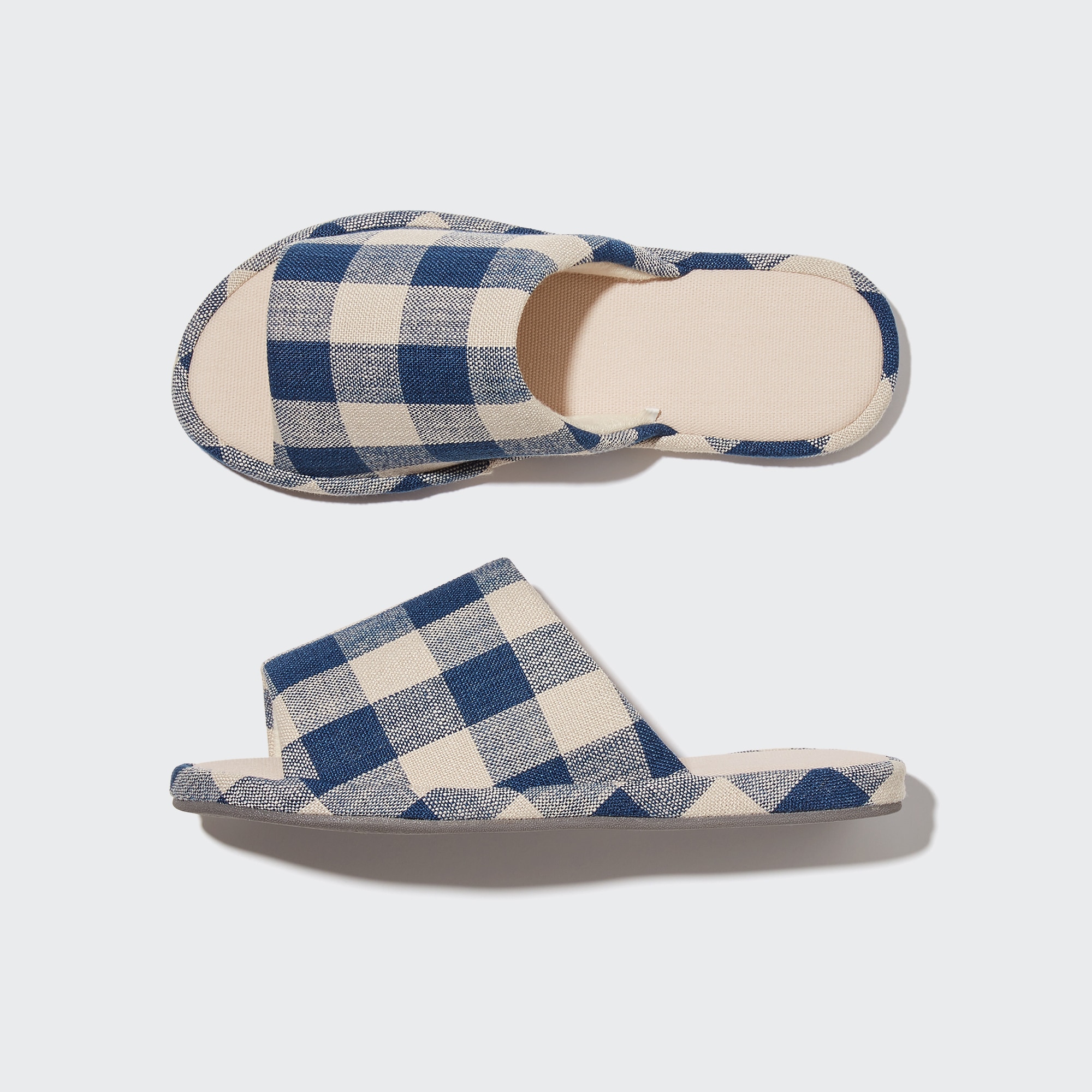 Open Toe Canvas Checked Slippers