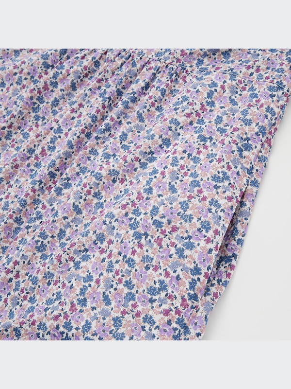 Printed Cotton Square Neck Short-Sleeve Mini Dress
