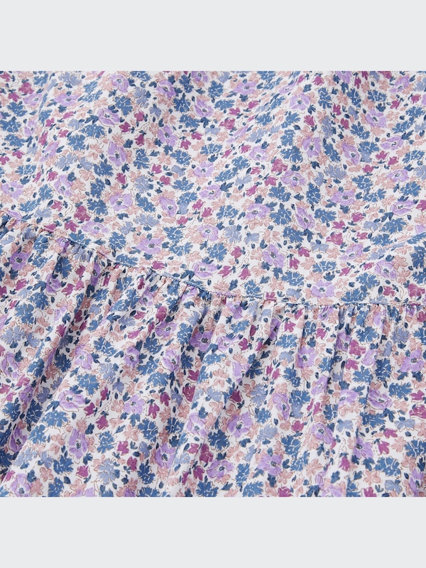 Printed Cotton Square Neck Short-Sleeve Mini Dress