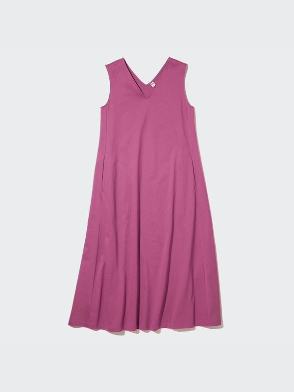 MERCERIZED COTTON V-NECK A-LINE SLEEVELESS DRESS