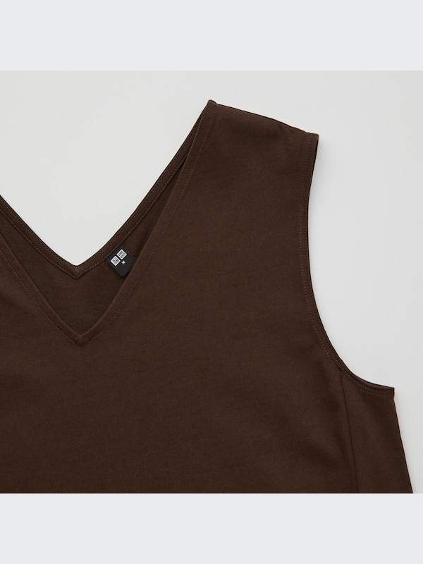 MERCERIZED COTTON V-NECK A-LINE SLEEVELESS DRESS