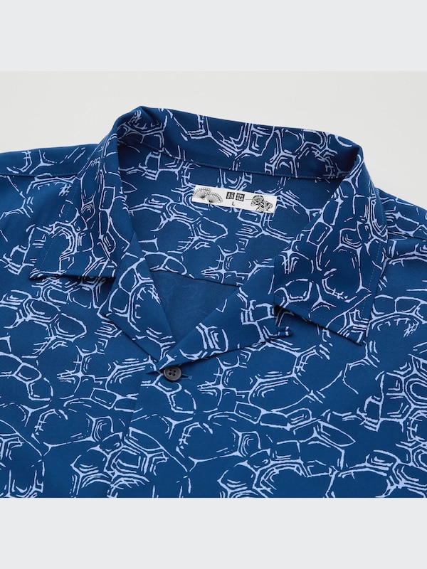 Printed Open Collar Short-Sleeve Shirt (Engimono)