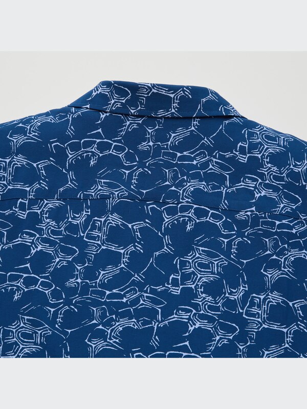 Printed Open Collar Short-Sleeve Shirt (Engimono)