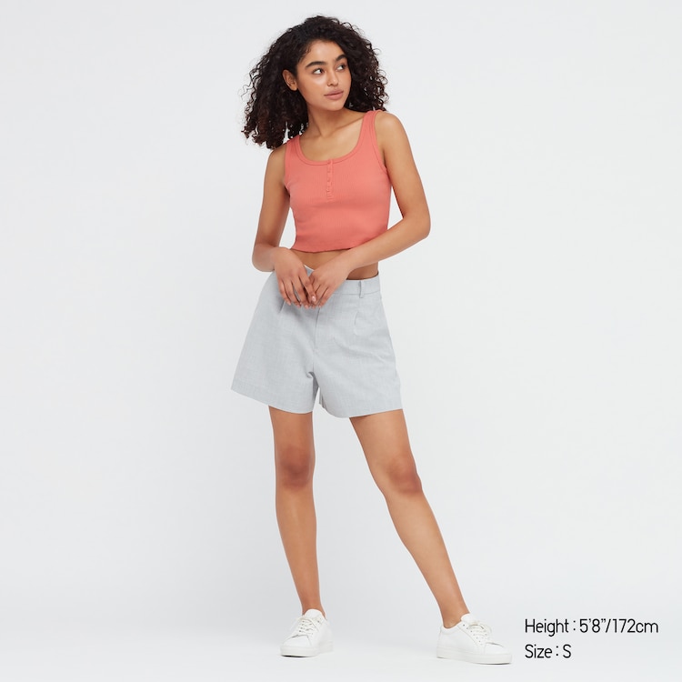 Ribbed Henley Cropped Tank Top | UNIQLO US