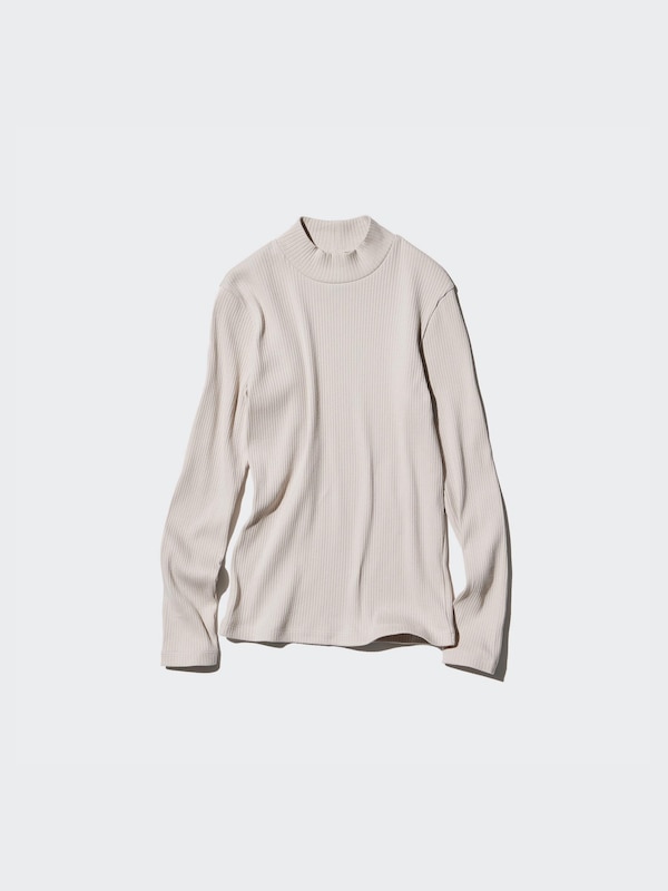 Ribbed High Neck Long-Sleeve T-Shirt