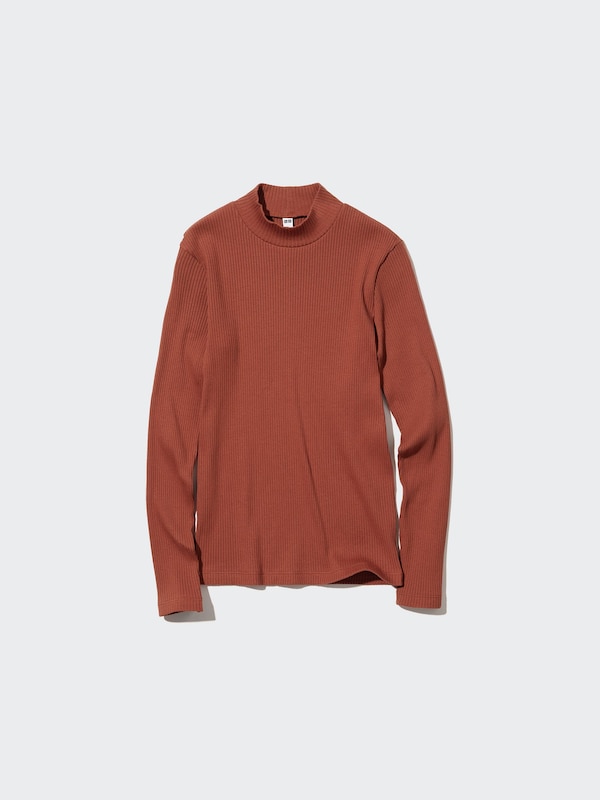 Ribbed High Neck Long-Sleeve T-Shirt