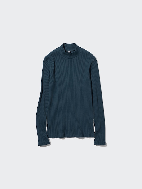 Ribbed High Neck Long-Sleeve T-Shirt