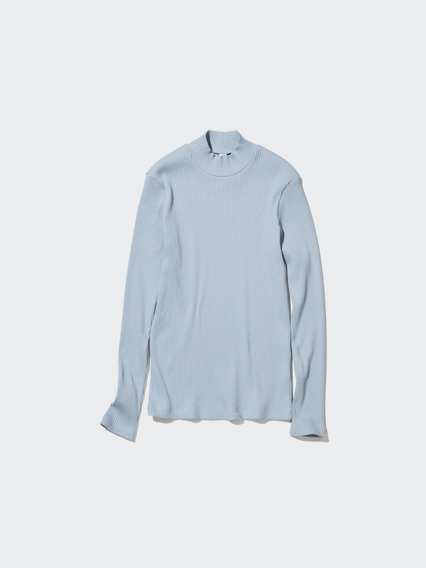 Ribbed High Neck Long-Sleeve T-Shirt
