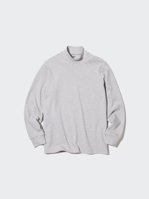 Brushed Cotton Mock Neck Long-Sleeve T-Shirt