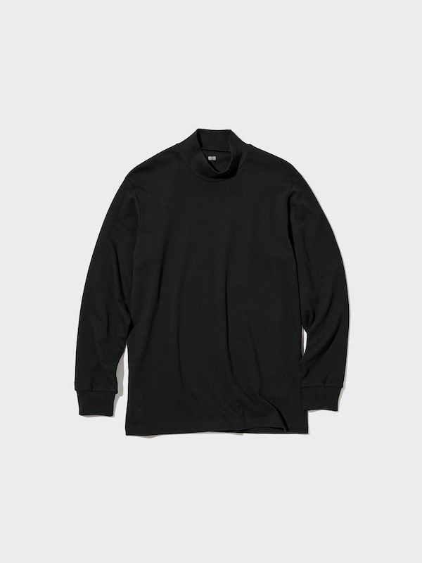 Brushed Cotton Mock Neck Long-Sleeve T-Shirt