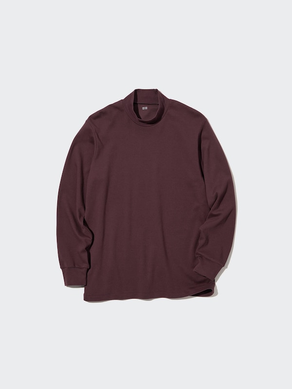 Brushed Cotton Mock Neck Long-Sleeve T-Shirt