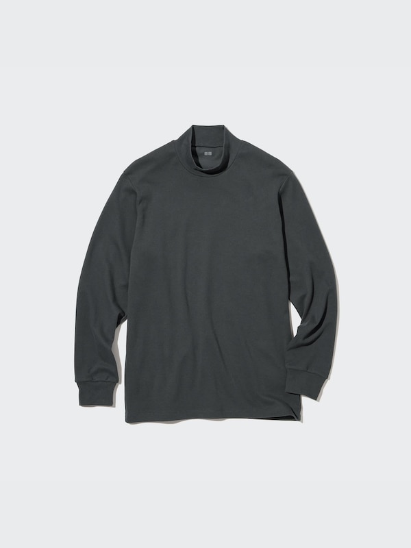 Brushed Cotton Mock Neck Long-Sleeve T-Shirt