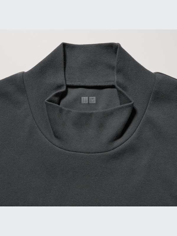 Brushed Cotton Mock Neck Long-Sleeve T-Shirt