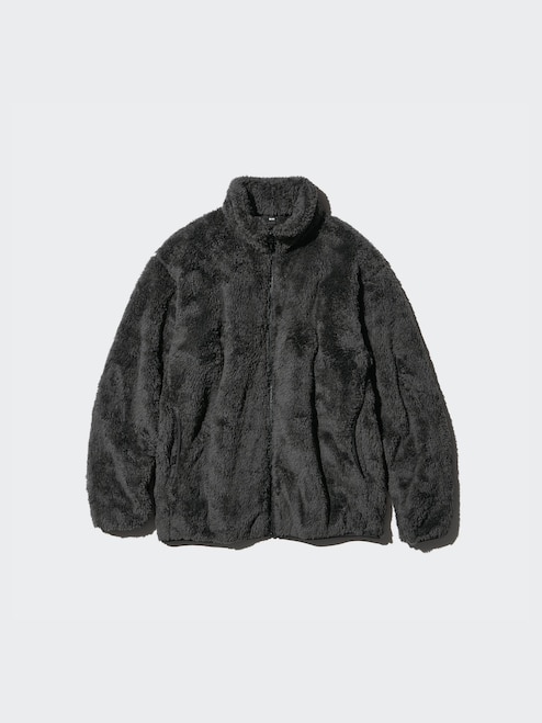 Fleece Jacket Fuzzy Jacket Black FLUFFY YARN FLEECE FULL-ZIP