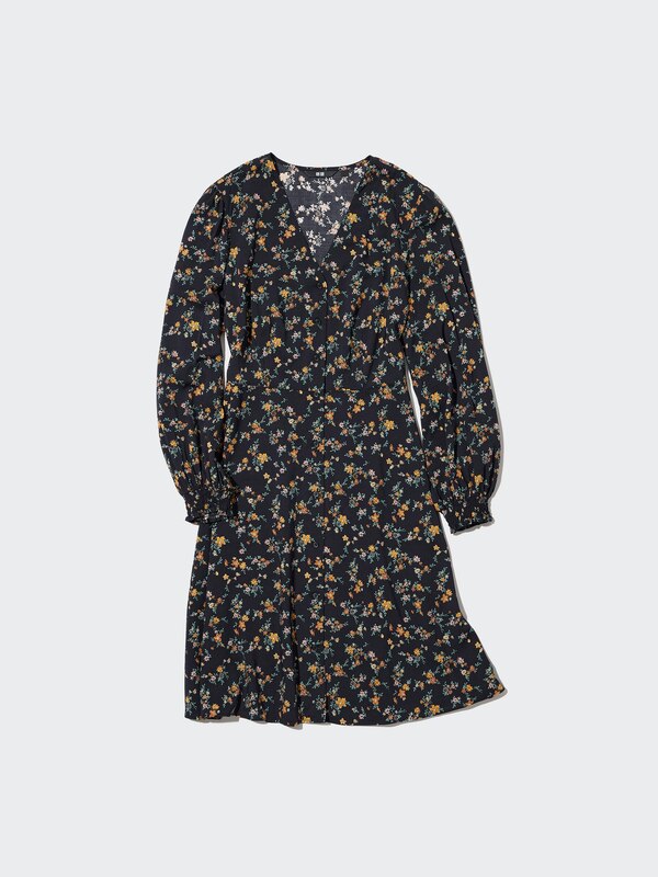 Flared Sleeve Printed V-Neck Dress Flared Sleeve Printed V-Neck Dress