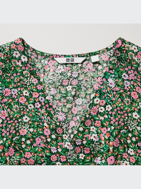 Printed V-Neck Long-Sleeve Flare Mini Dress