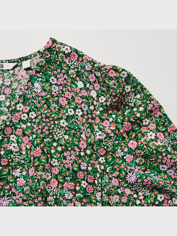 Printed V-Neck Long-Sleeve Flare Mini Dress