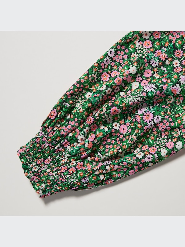 Printed V-Neck Long-Sleeve Flare Mini Dress