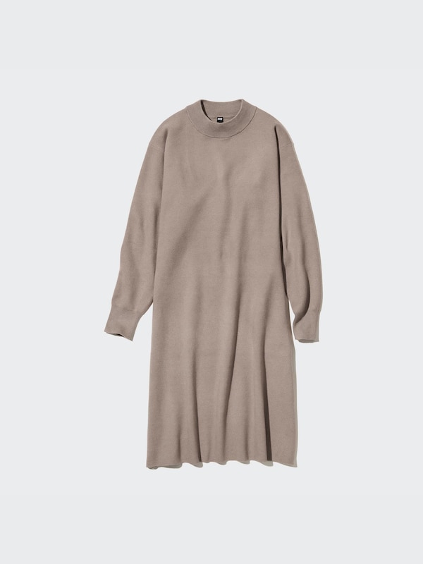 Souffle Yarn Mock Neck Long-Sleeve Dress