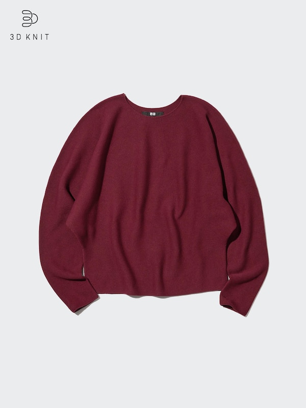 3D Knit Cotton Dolman Long-Sleeve Sweater