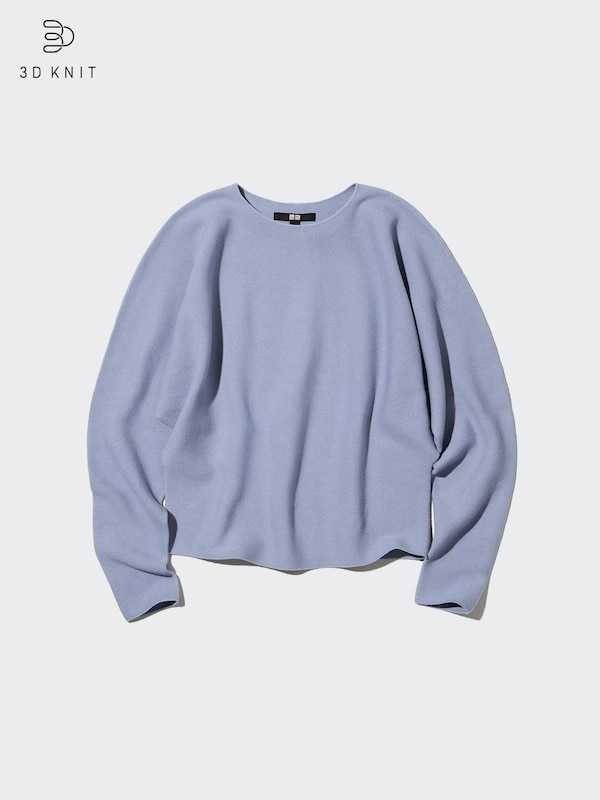 3D Knit Cotton Dolman Long-Sleeve Sweater