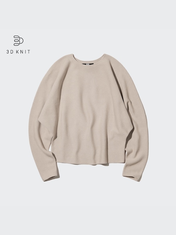 3D Knit Cotton Dolman Long-Sleeve Sweater