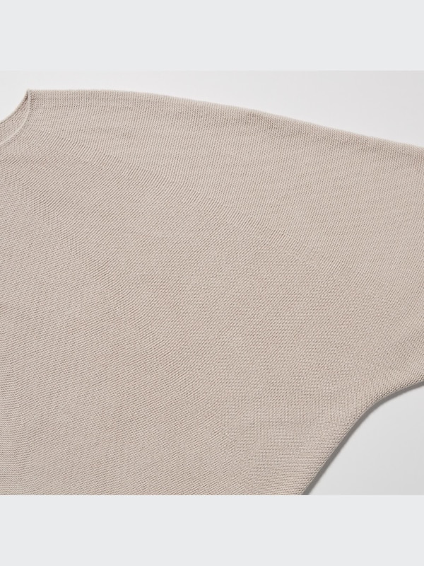 3D Knit Cotton Dolman Long-Sleeve Sweater