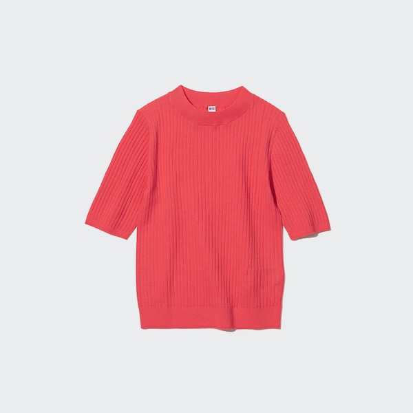 Extra Fine Merino Ribbed Half-Sleeve Short Sweater