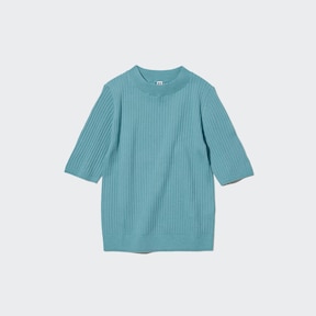 EXTRA FINE MERINO RIBBED HALF SLEEVE SHORT SWEATER