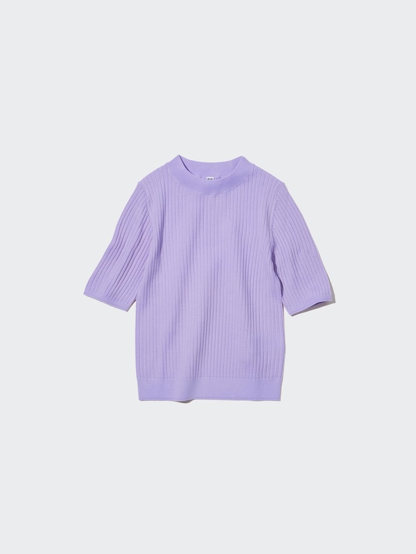 Extra Fine Merino Ribbed Half-Sleeve Short Sweater