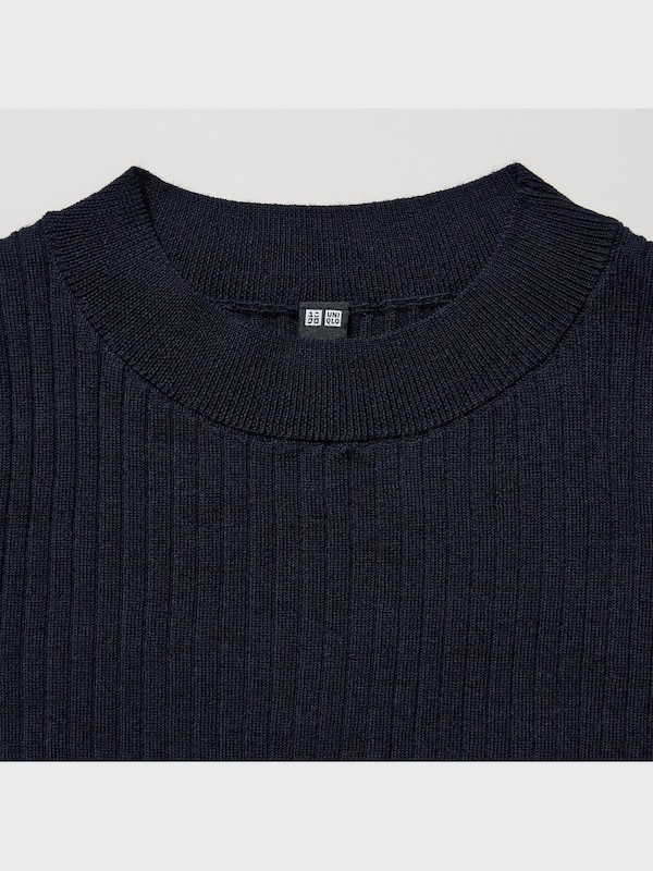 Extra Fine Merino Ribbed Half-Sleeve Short Sweater