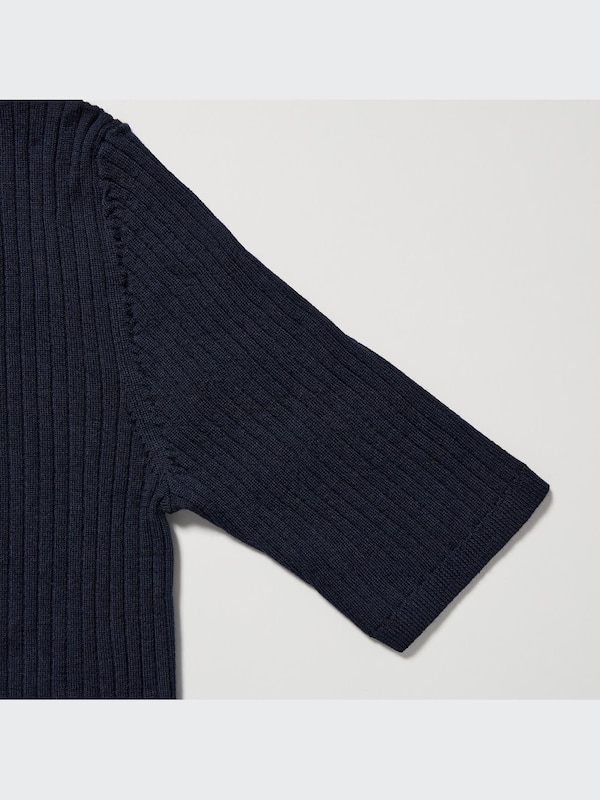 Extra Fine Merino Ribbed Half-Sleeve Short Sweater