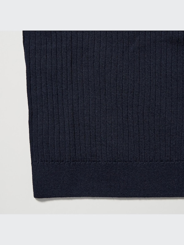 Extra Fine Merino Ribbed Half-Sleeve Short Sweater