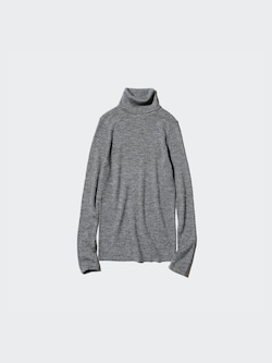 WOMEN EXTRA FINE MERINO RIBBED TURTLENECK SWEATER