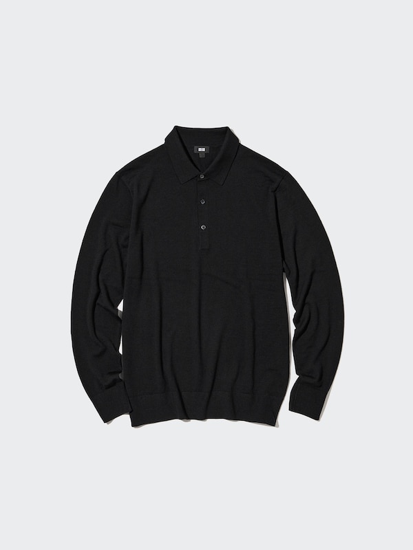 Merino Knit Long Sleeve Polo Shirt