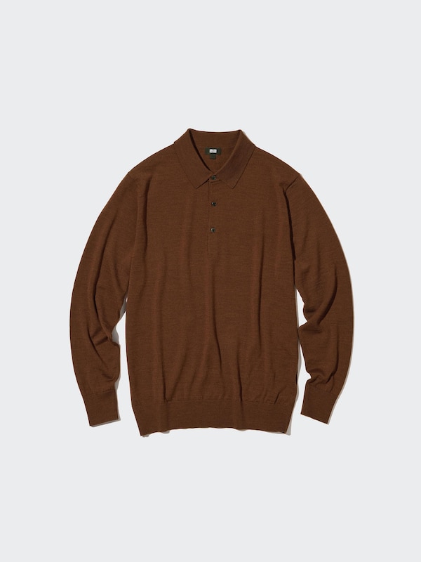 Extra Fine Merino Knitted Long-Sleeve Polo Shirt