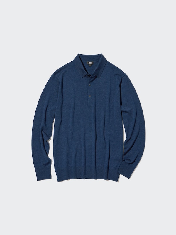 Extra Fine Merino Knitted Long-Sleeve Polo Shirt
