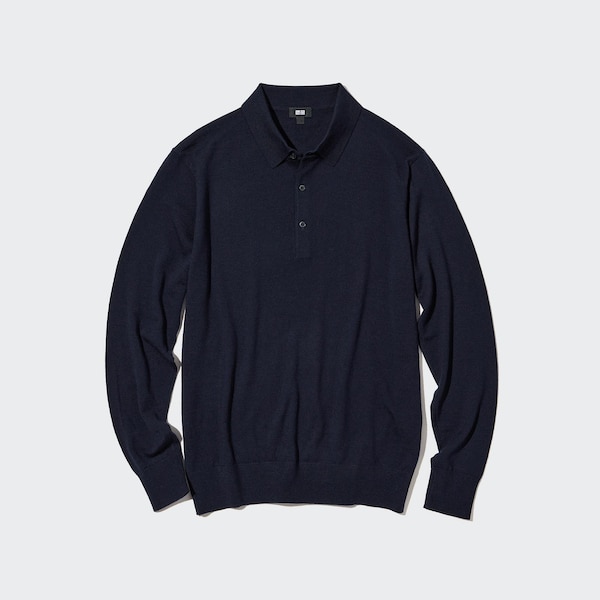 Extra Fine Merino Knitted Long-Sleeve Polo Shirt