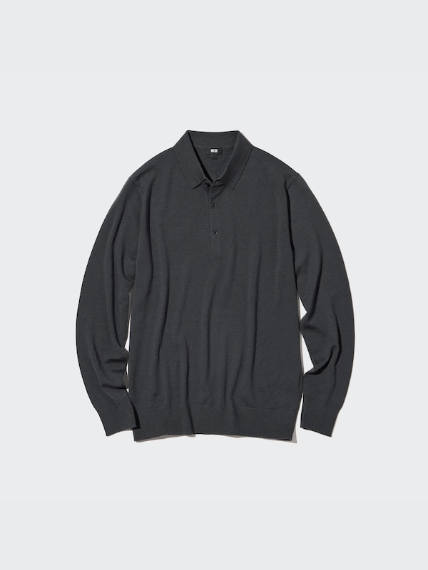 Extra Fine Merino Knitted Long-Sleeve Polo Shirt